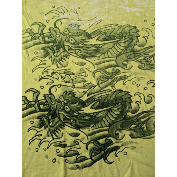 Vintage Ed Hardy Shirt Mens XXL Double Dragon Yellow Christian Audigier - Picture 2 of 10